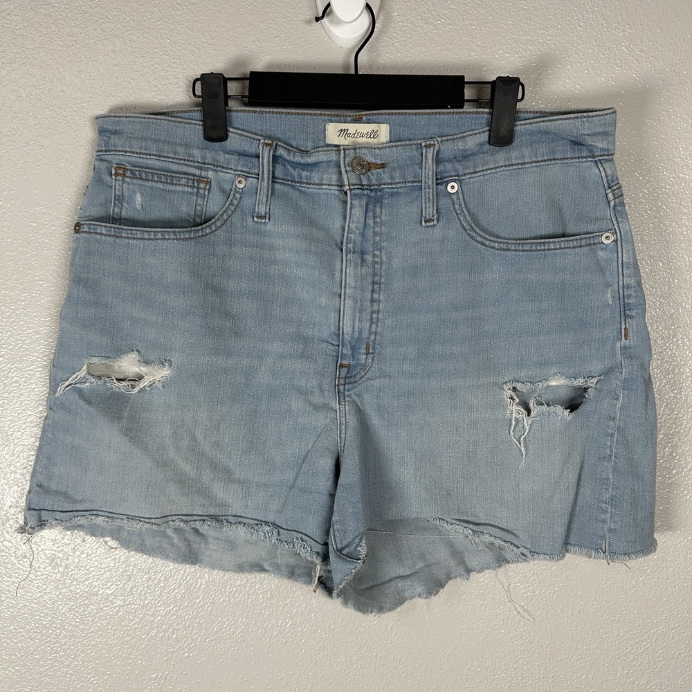 Madewell High Rise Denim Cut-Off Shorts Womens 32 Distressed Fray Hem Light Wash